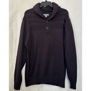 Method Shawl Collar Button Neck Knit Sweater Men L‎ Dark Burgundy Preppy Grandpa